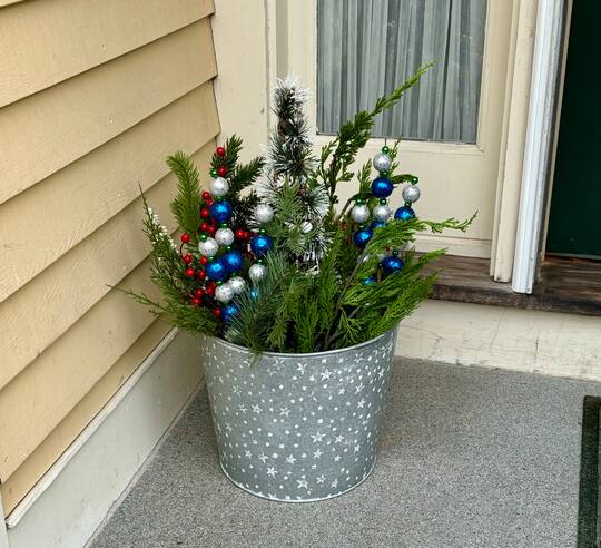 Galvanized Metal Christmas Planter Bucket with White Stars & Dots Sets